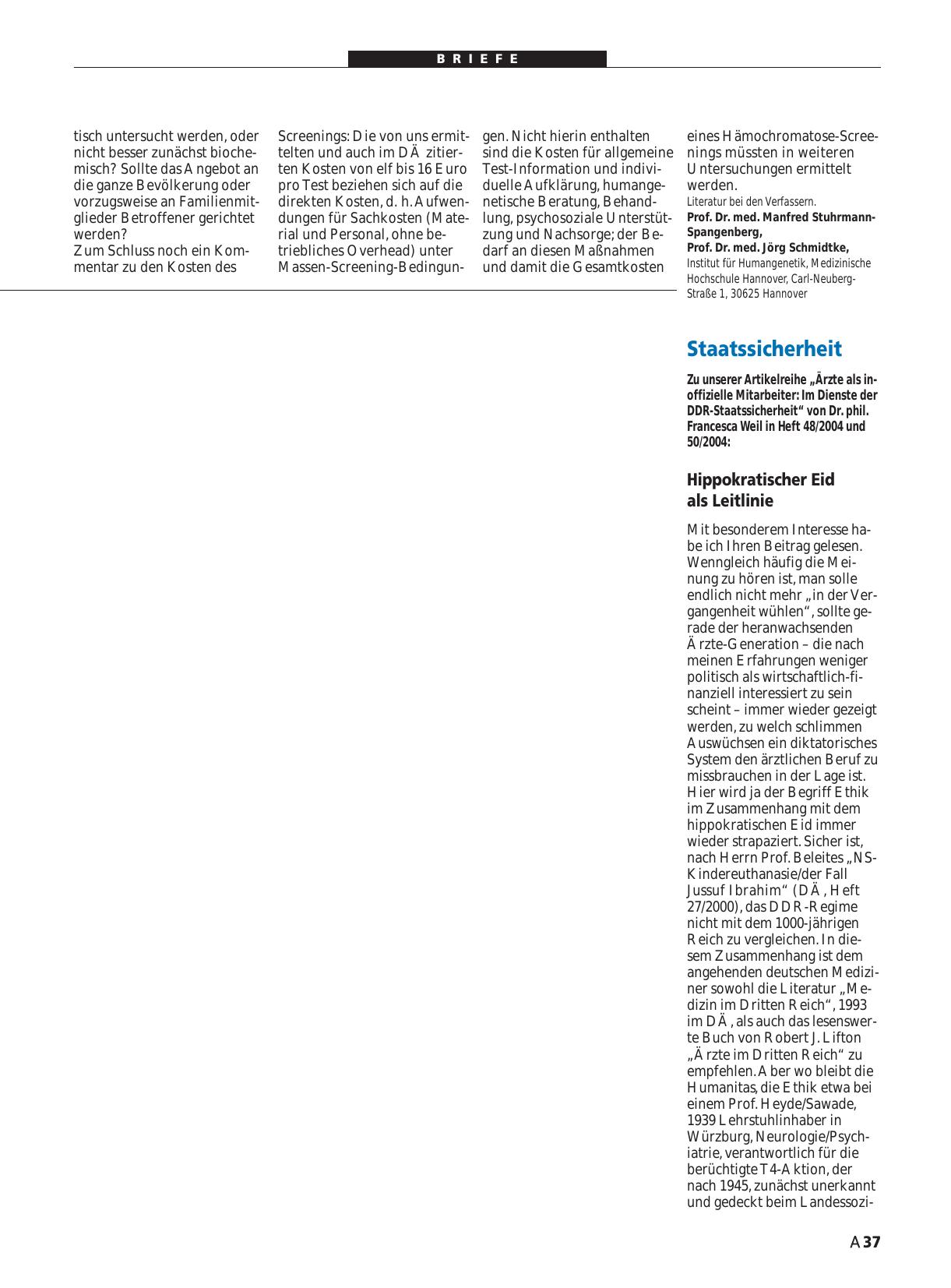 Vorschauseite 1: Staatssicherheit: Hippokratischer Eid als Leitlinie