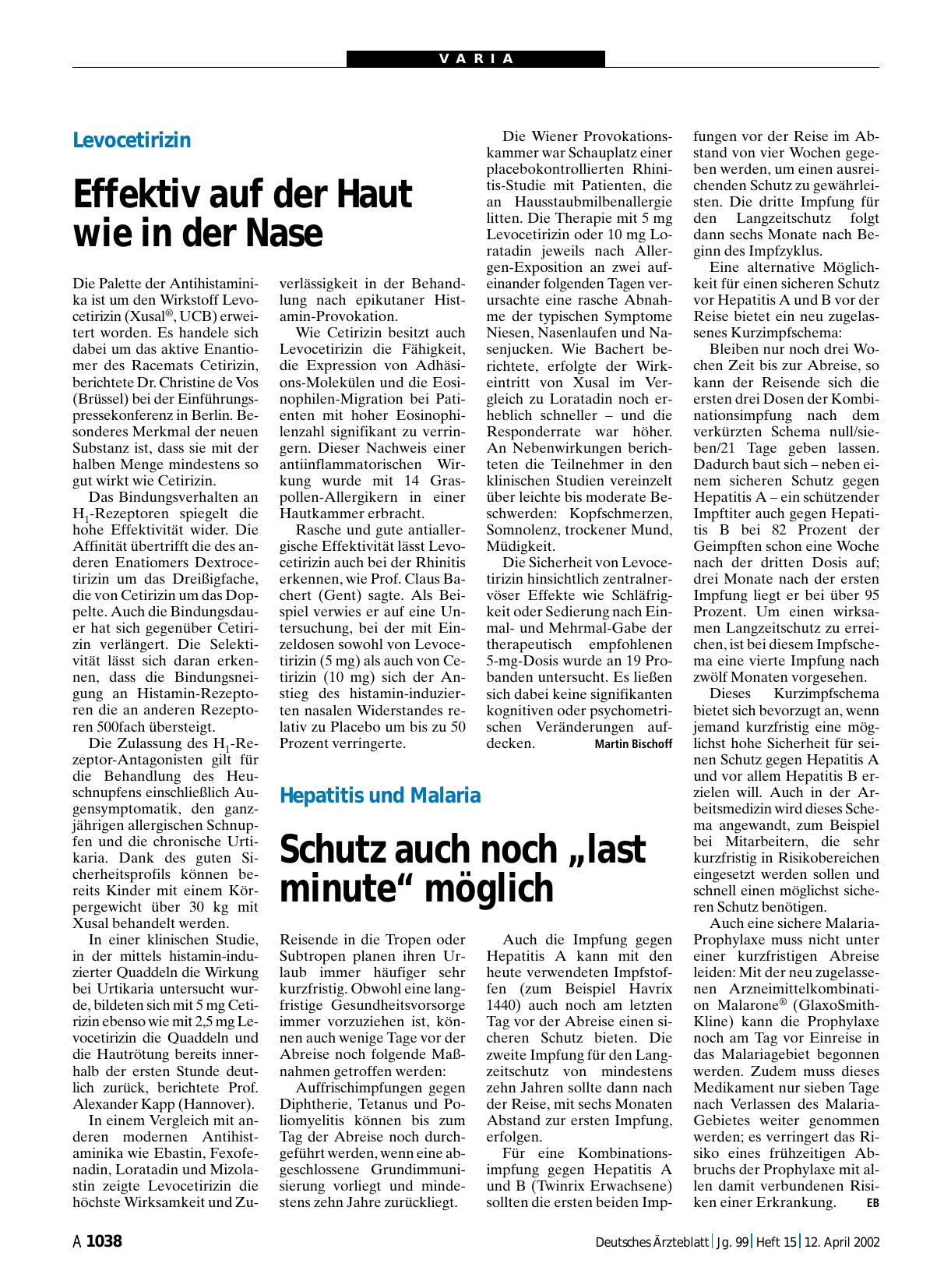 Vorschauseite 1: Hepatitis und Malaria: Schutz auch noch „last minute“ möglich