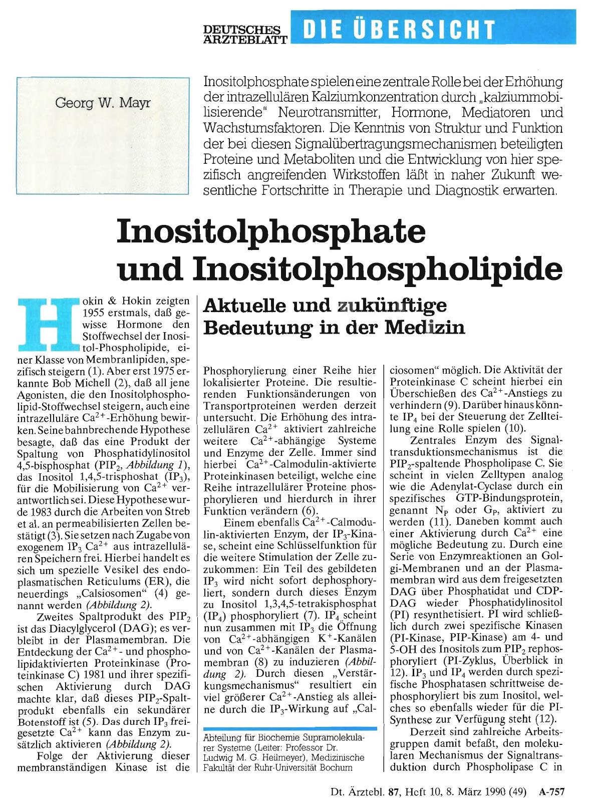 Vorschauseite 1: Inositolphosphate und Inositolphospholipide: Aktuelle und zukünftige Bedeutung in der Medizin