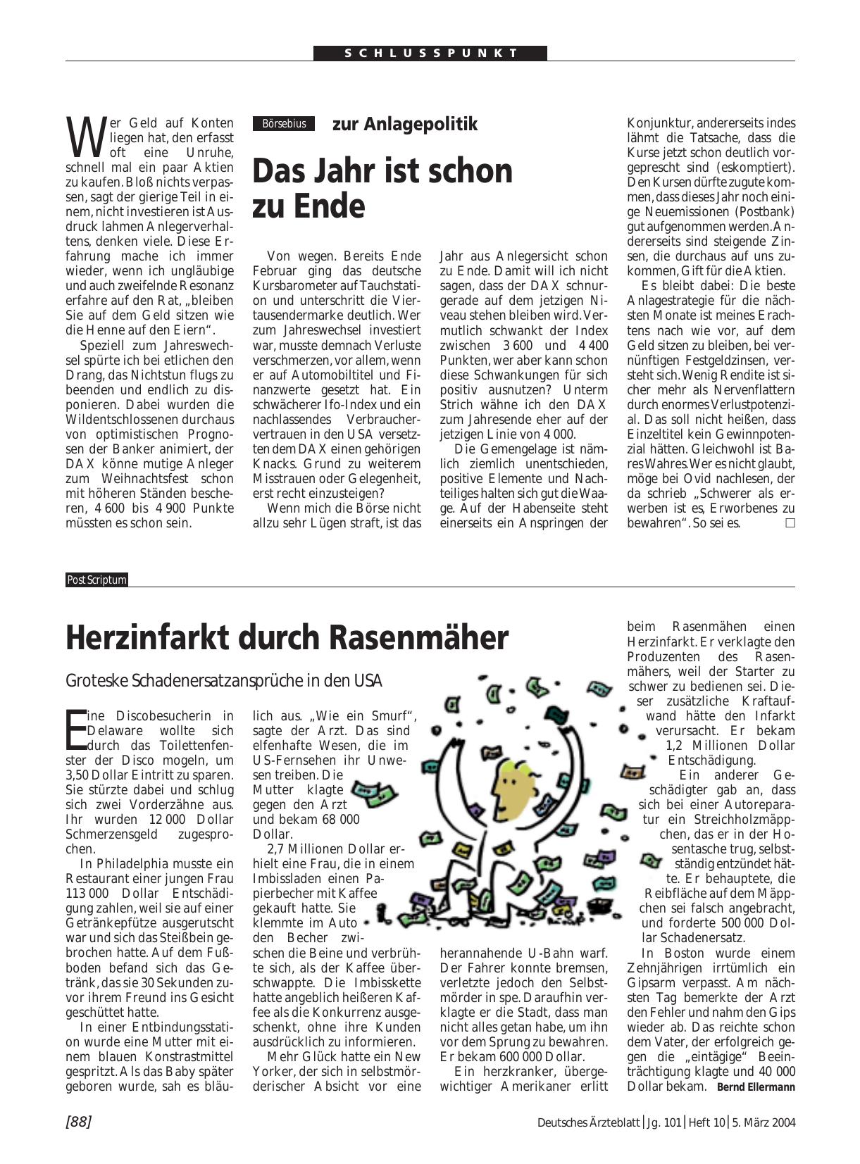 Vorschauseite 1: zur Anlagepolitik: Das Jahr ist schon zu Ende