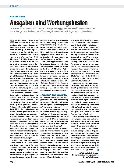 Vorschauseite 1: Medizinstudium: Ausgaben sind Werbungskosten