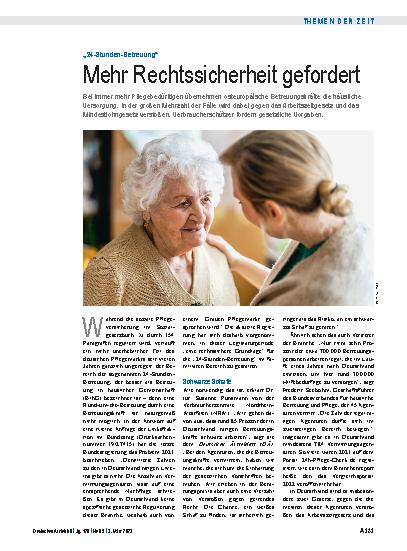 Vorschauseite 1: „24-Stunden-Betreuung“: Mehr Rechtssicherheit gefordert