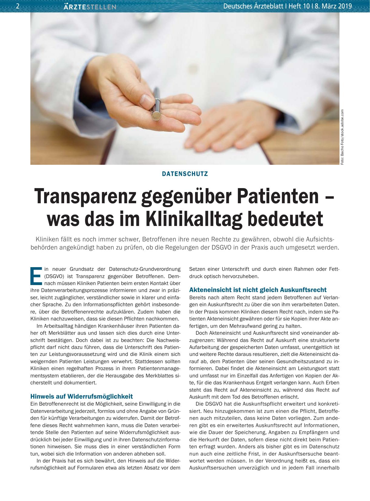 Vorschauseite 1: Datenschutz: Transparenz gegenüber Patienten – was das im Klinikalltag bedeutet