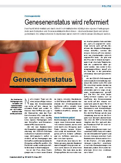 Vorschauseite 1: Coronapandemie: Genesenenstatus wird reformiert