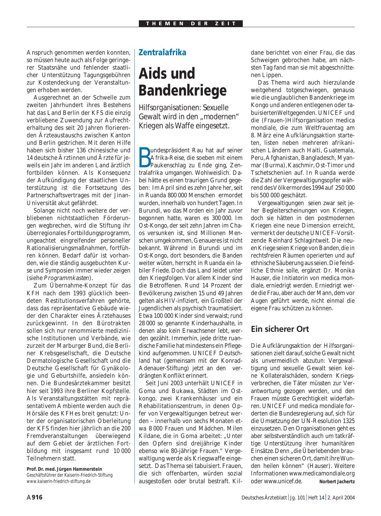 Vorschauseite 1: Zentralafrika: Aids und Bandenkriege