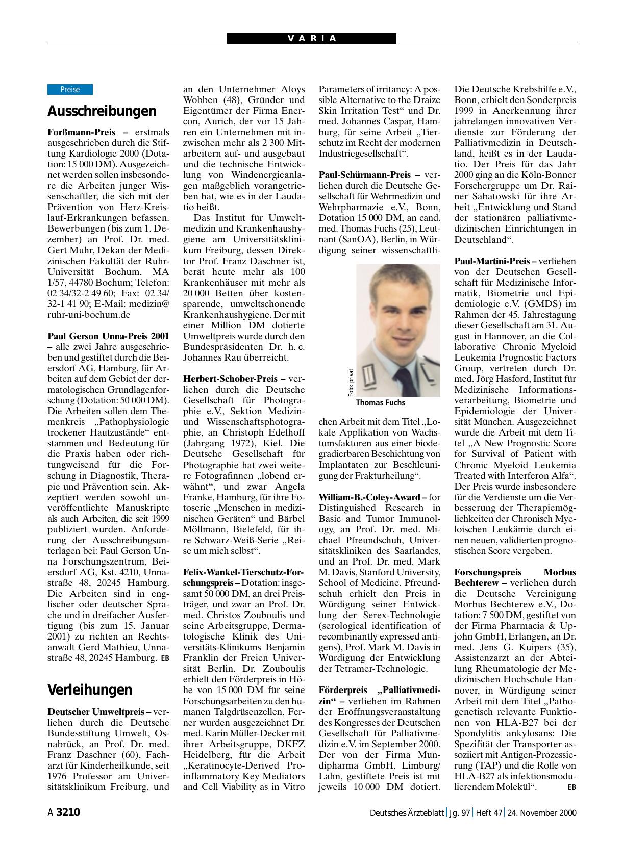 Vorschauseite 1: Verleihungen