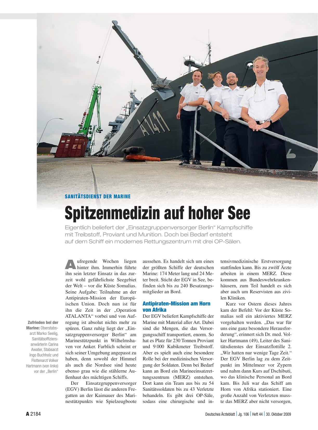 Vorschauseite 1: Sanitätsdienst der Marine: Spitzenmedizin auf hoher See
