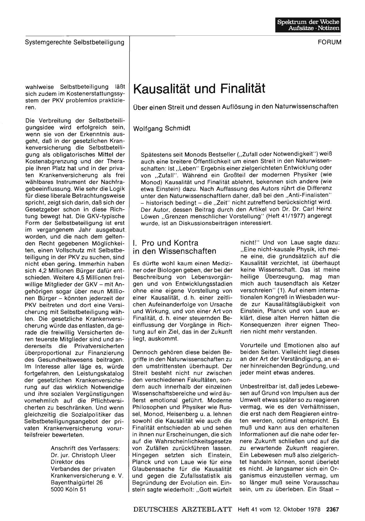 Vorschauseite 1: Kausalität und Finalität: Über einen Streit und dessen Auflösung in den Naturwissenschaften