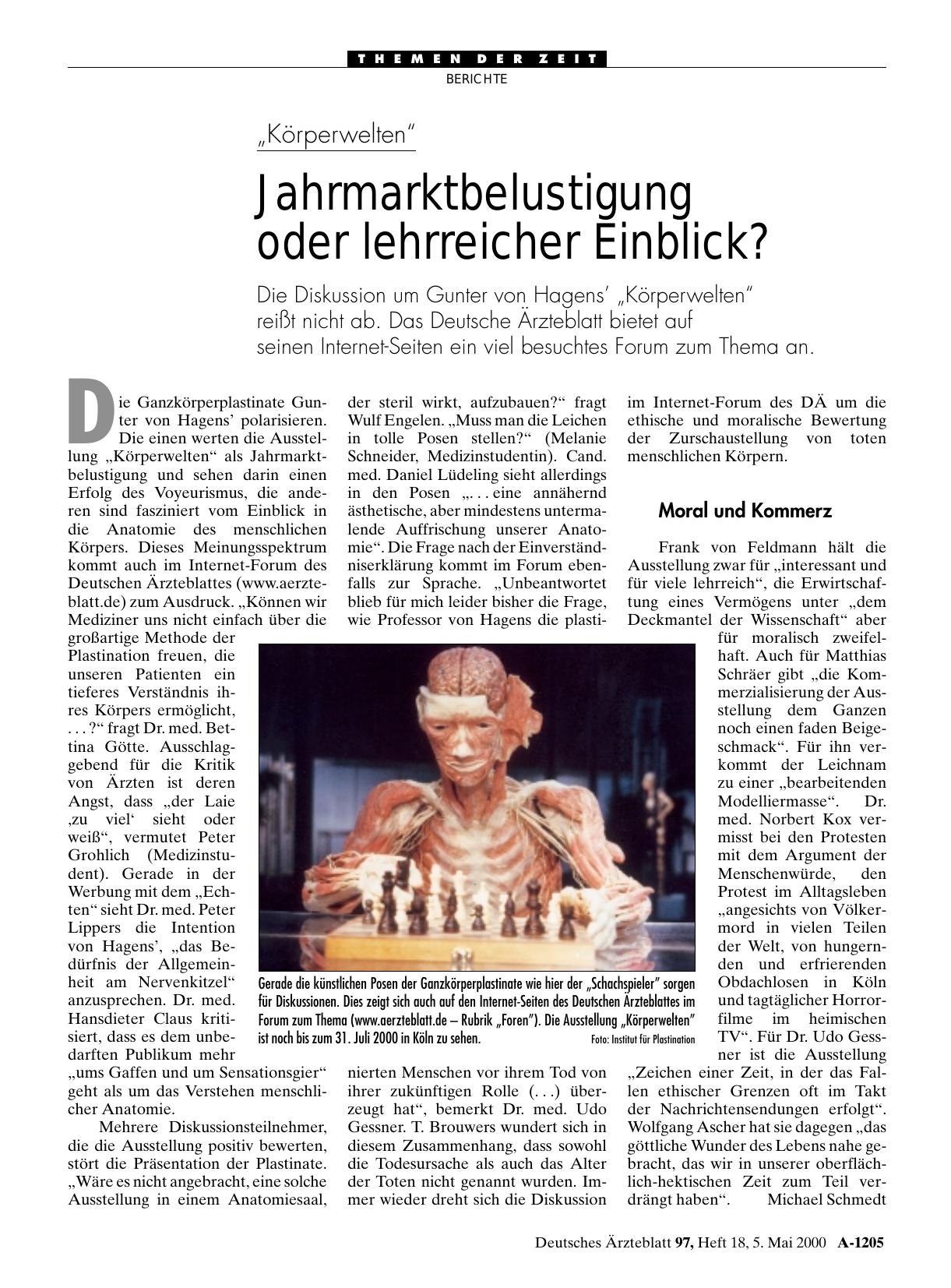 Vorschauseite 1: „Körperwelten“: Jahrmarktbelustigung oder lehrreicher Einblick?
