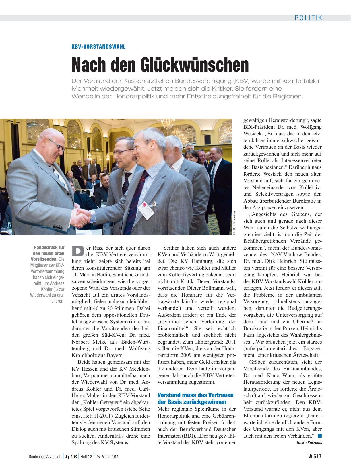 Vorschauseite 1: KBV-Vorstandswahl: Nach den Glückwünschen