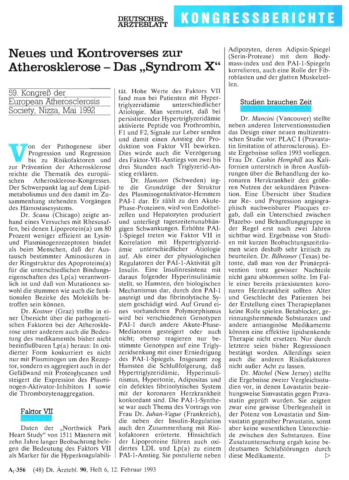Vorschauseite 1: Neues und Kontroverses zur Atherosklerose - Das „Syndrom X“
