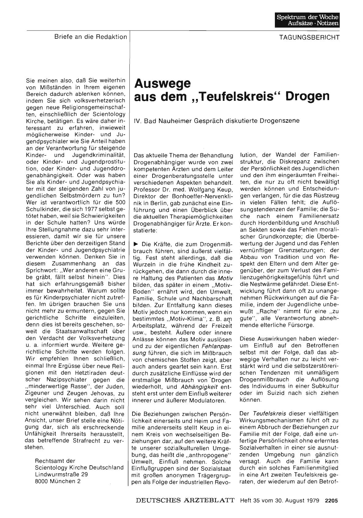 Vorschauseite 1: Auswege aus dem „Teufelskreis“ Drogen: IV. Bad Nauheimer Gespräch diskutierte Drogenszene