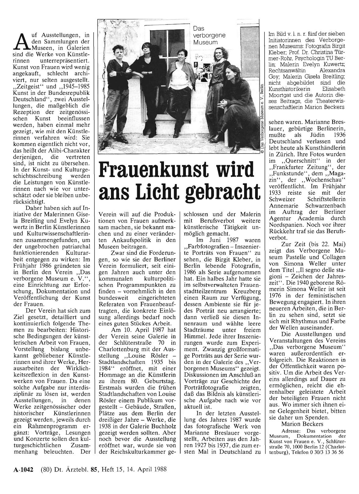 Vorschauseite 1: Frauenkunst wird ans Licht gebracht