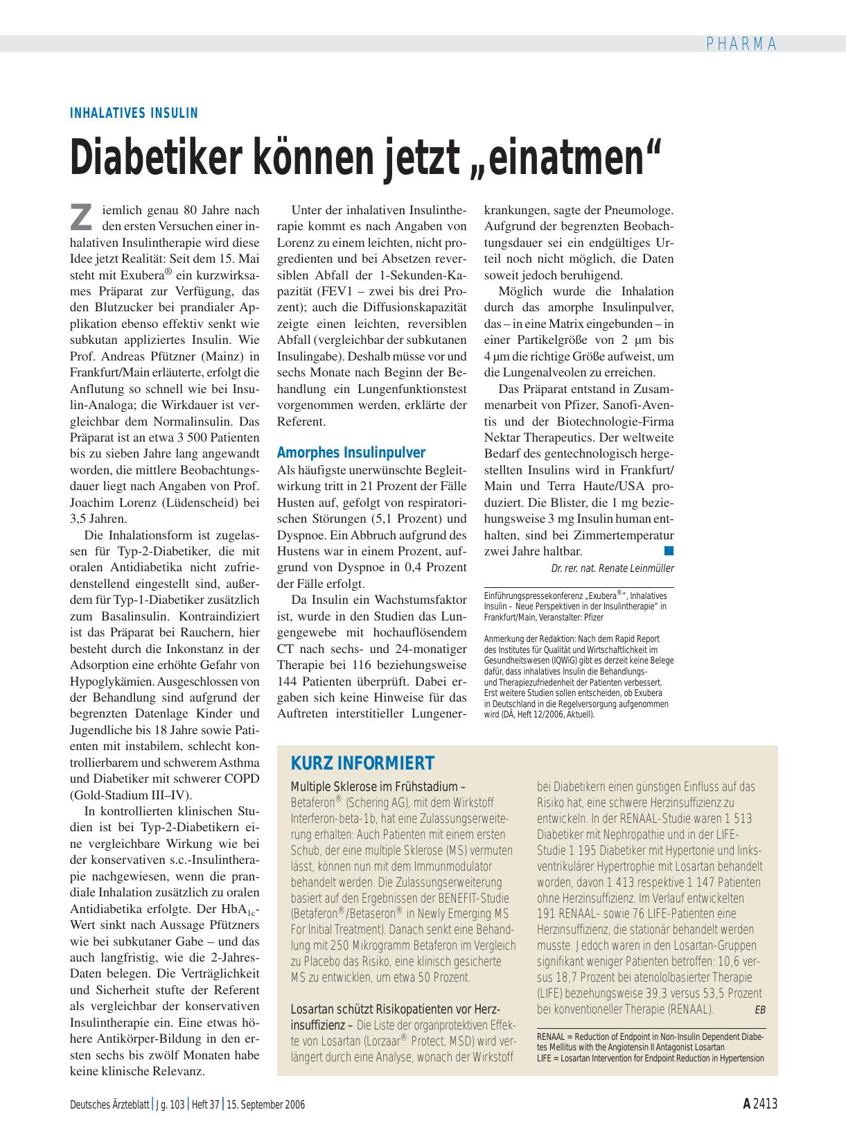Vorschauseite 1: Inhalatives Insulin: Diabetiker können jetzt „einatmen“