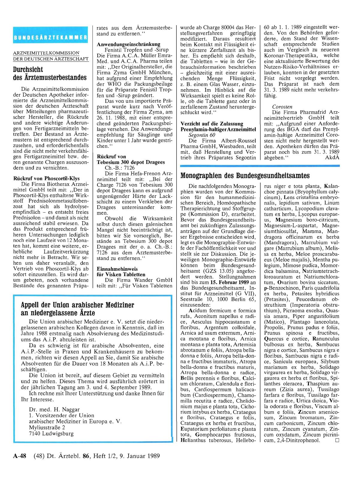 Vorschauseite 1: Durchsicht des Ärztemusterbestandes