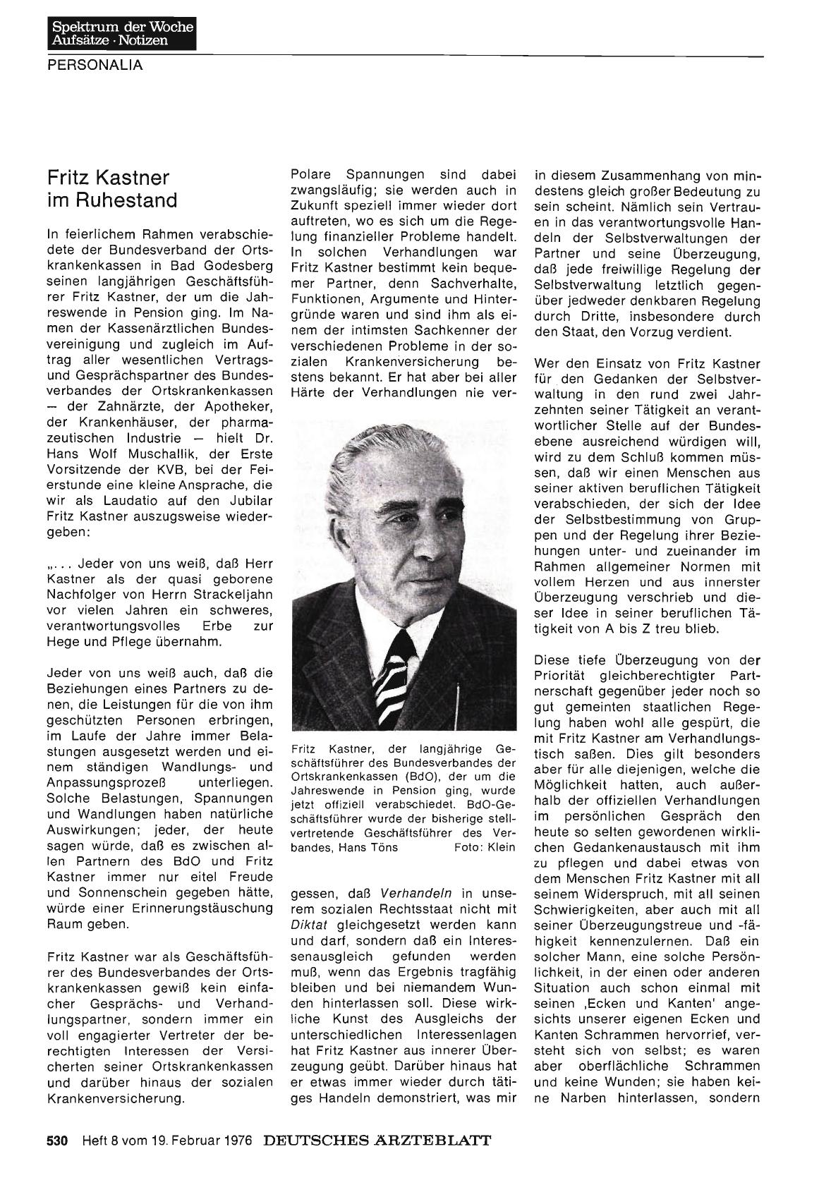 Vorschauseite 1: Fritz Kastner im Ruhestand