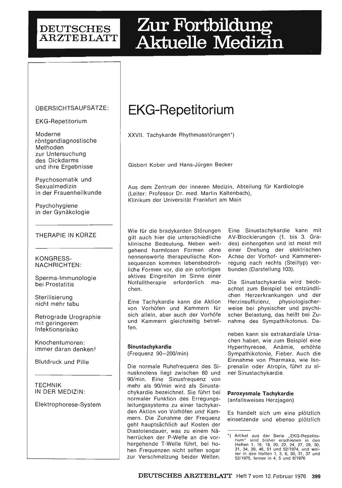 Vorschauseite 1: EKG-Repetitorium: XXVII. Tachykarde Rhythmusstörungen