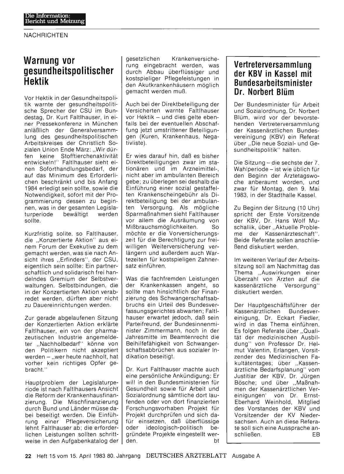 Vorschauseite 1: Vertreterversammlung der KBV in Kassel mit Bundesarbeitsminister Dr. Norbert Blüm