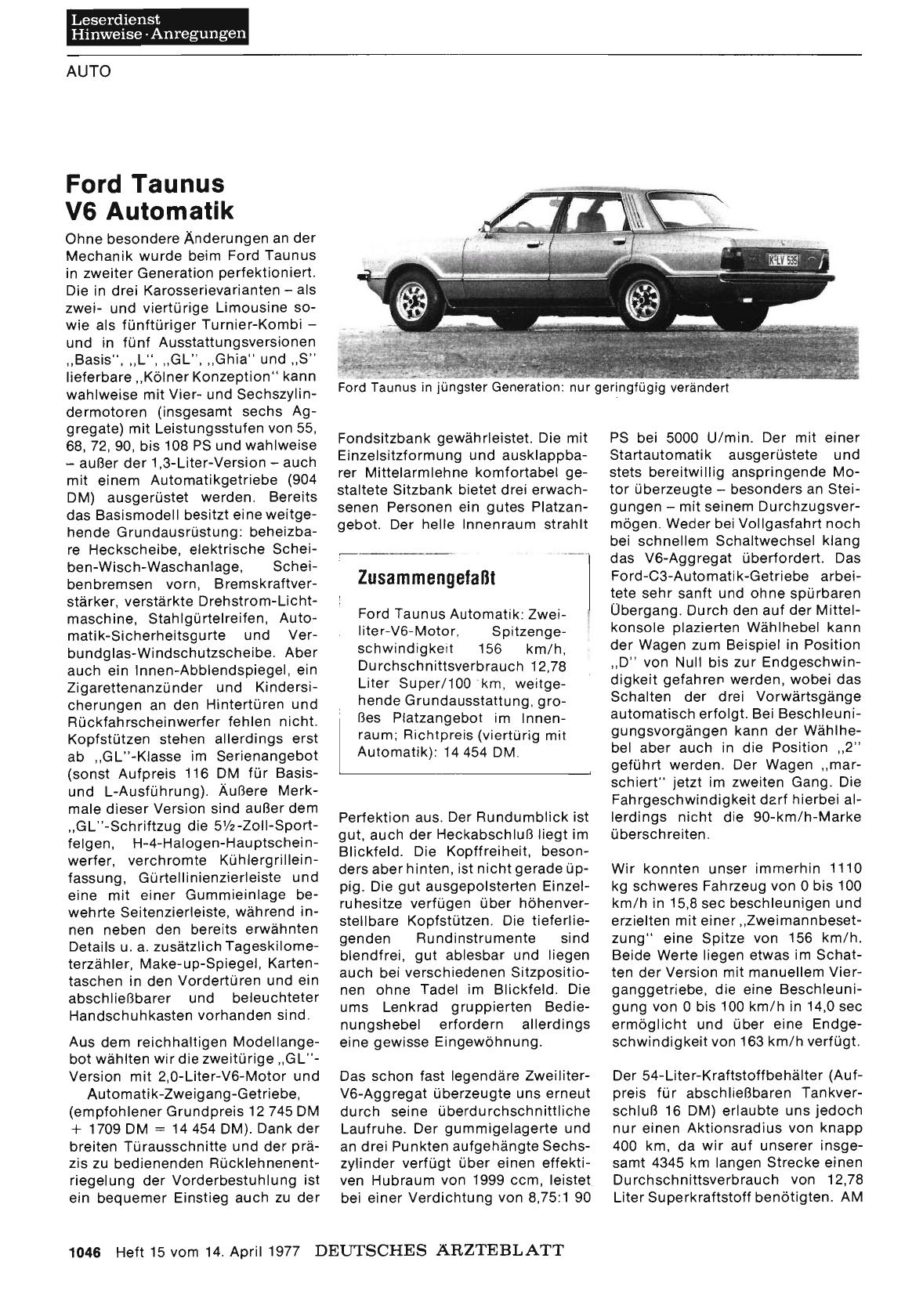 Vorschauseite 1: Ford Taunus V6 Automatik