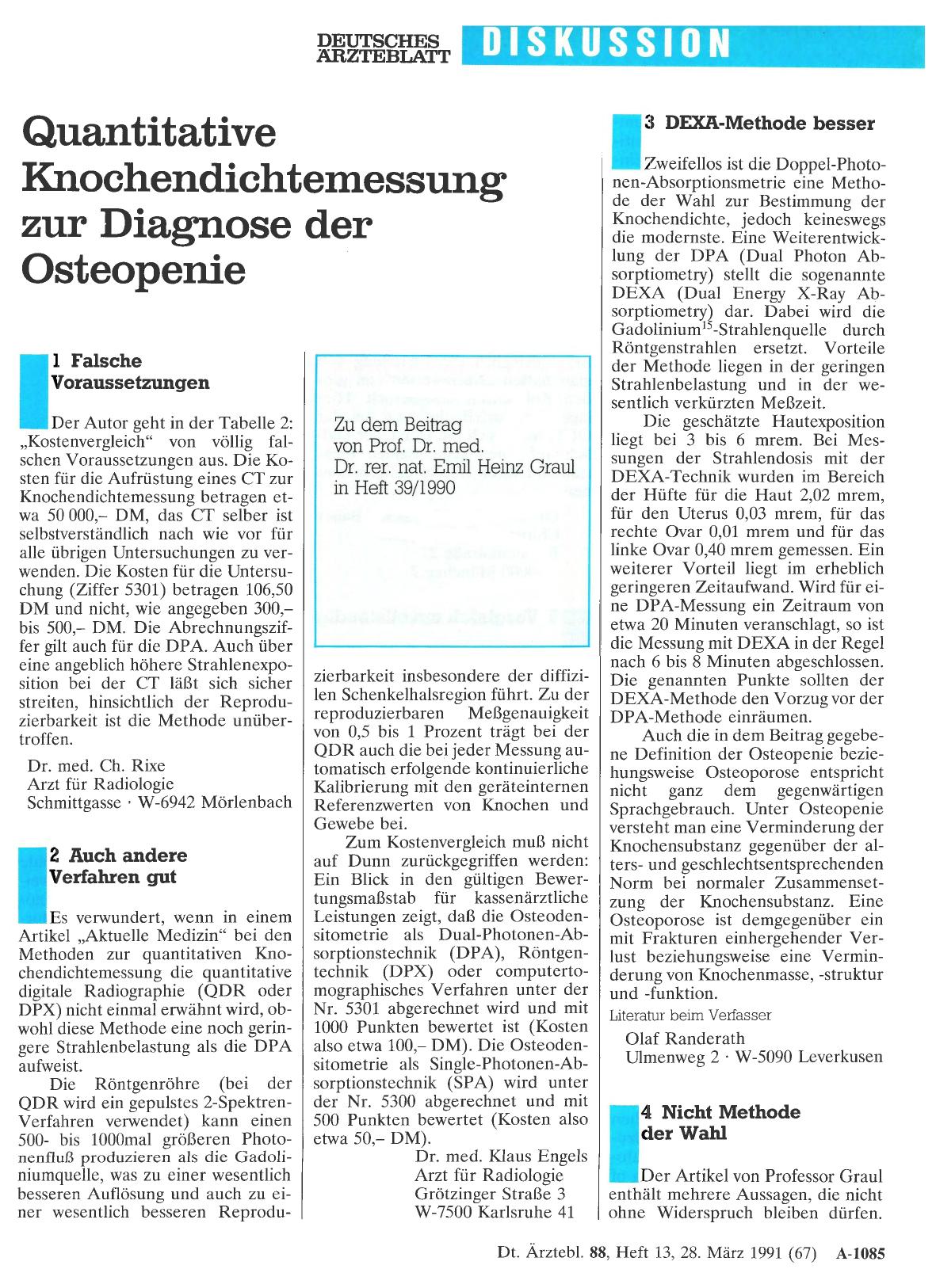 Vorschauseite 1: Quantitative Knochendichtemessung zur Diagnose der Osteopenie: Nicht Methode der Wahl