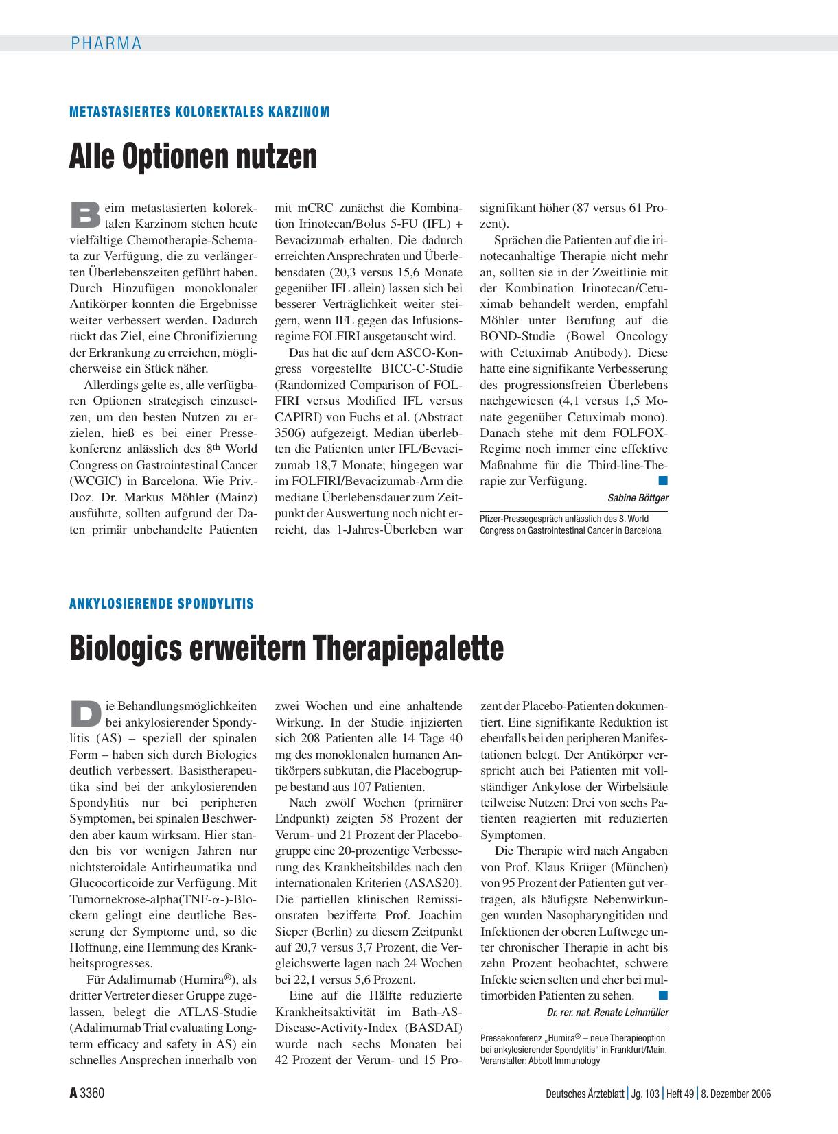 Vorschauseite 1: Ankylosierende Spondylitis: Biologics erweitern Therapiepalette