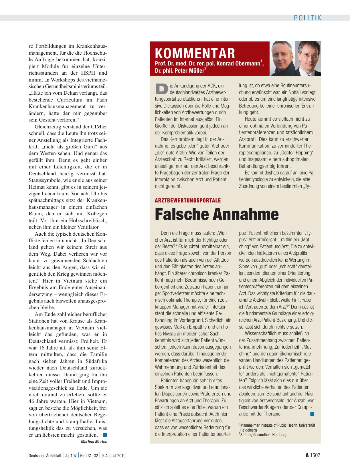 Vorschauseite 1: Arztbewertungsportale: Falsche Annahme