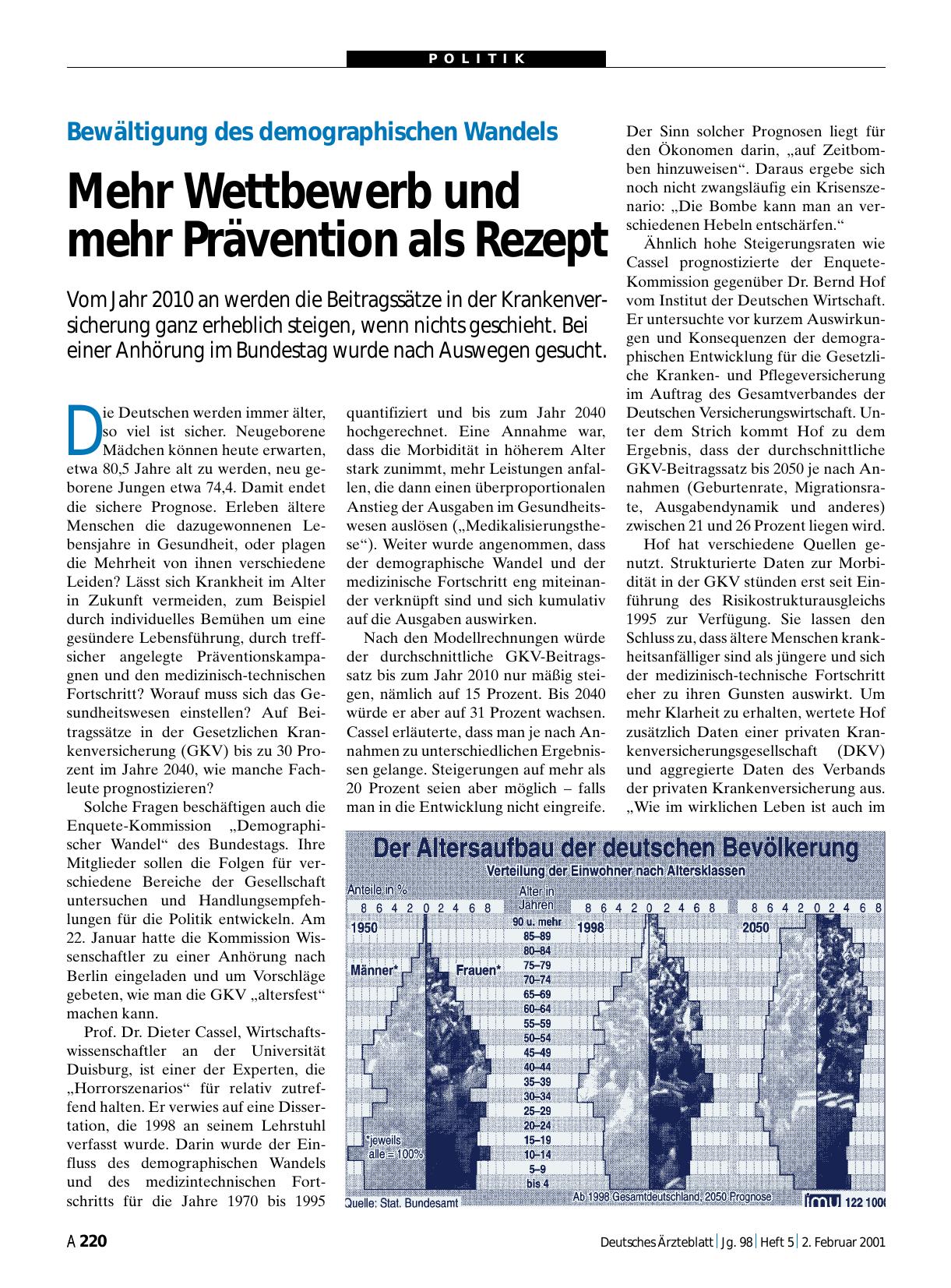 Vorschauseite 1: Bewältigung des demographischen Wandels: Mehr Wettbewerb und mehr Prävention als Rezept