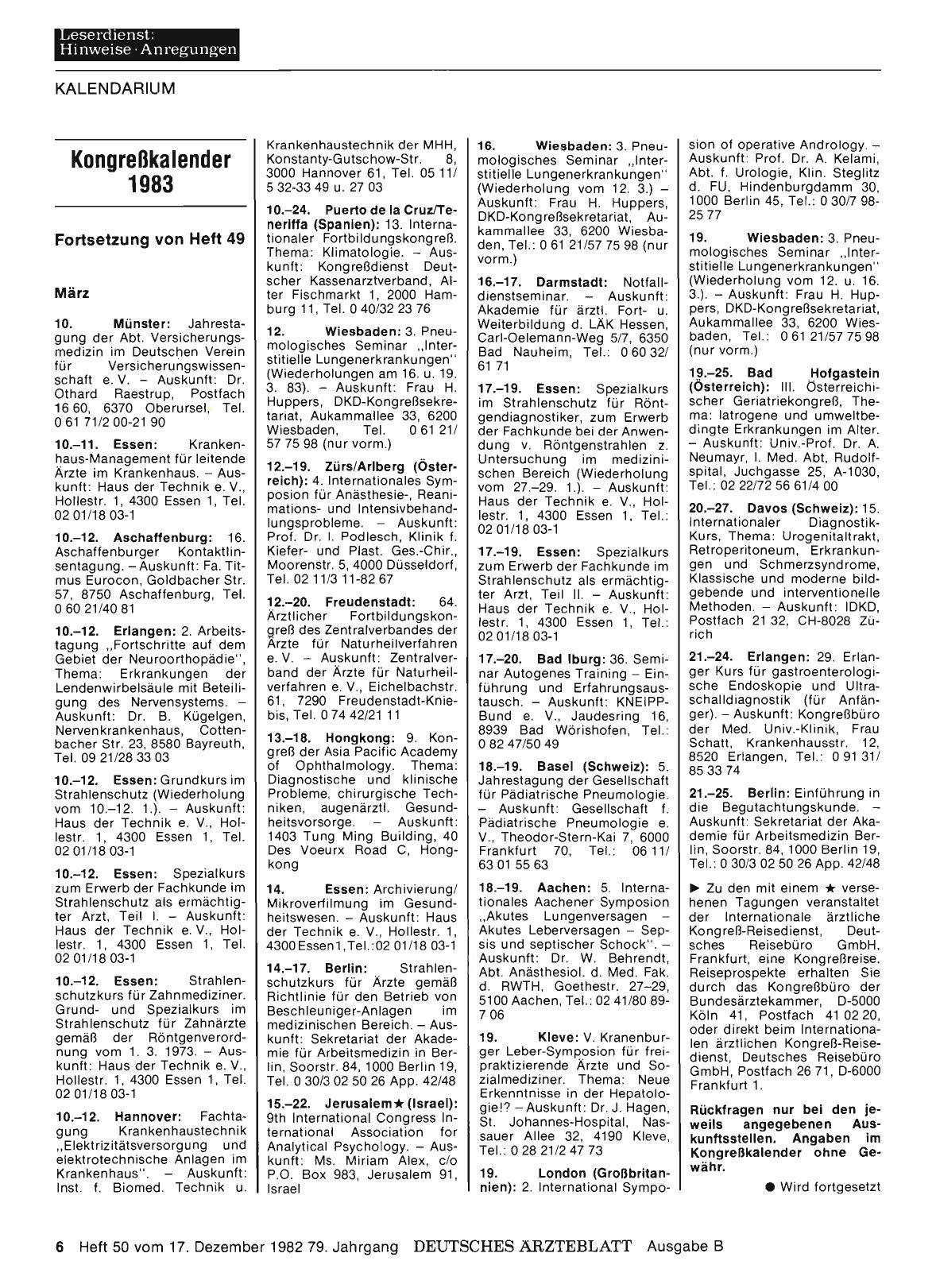 Vorschauseite 1: Kongreßkalender 1983