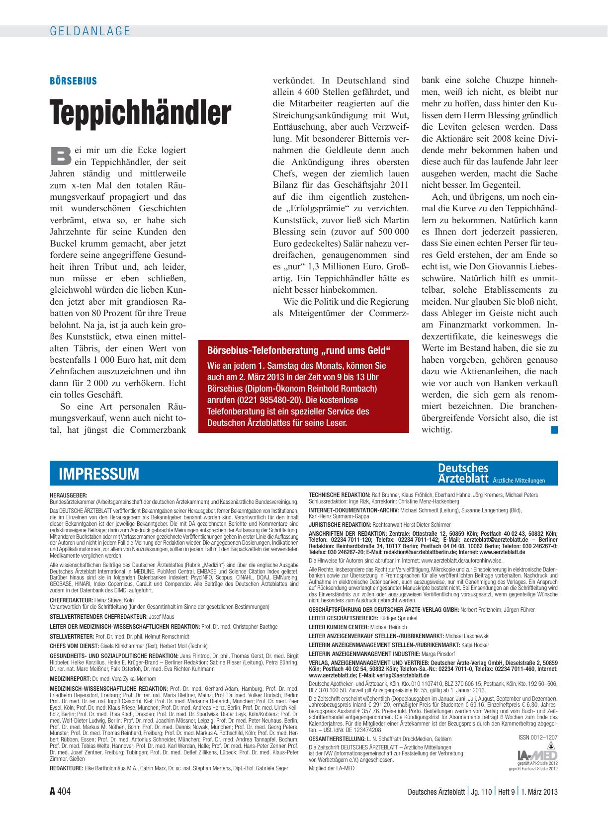 Vorschauseite 1: Börsebius: Teppichhändler