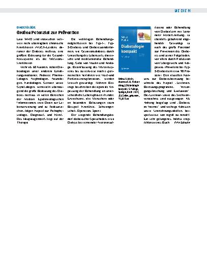 Vorschauseite 1: Diabetologie: Großes Potenzial zur Prävention