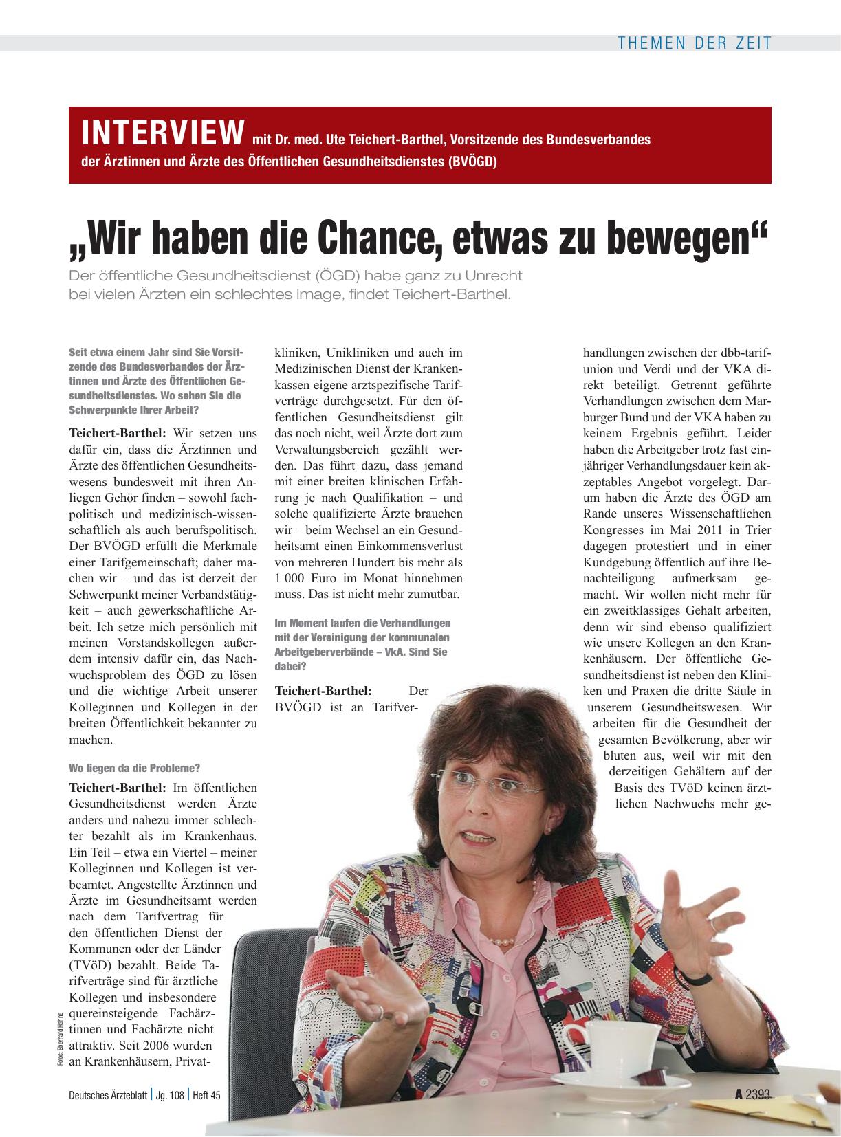 Vorschauseite 1: Interview mit Dr. med. Ute Teichert-Barthel, Vorsitzende des Bundesverbandes der Ärztinnen und Ärzte des Öffentlichen Gesundheitsdienstes (BVÖGD): „Wir haben die Chance, etwas zu…