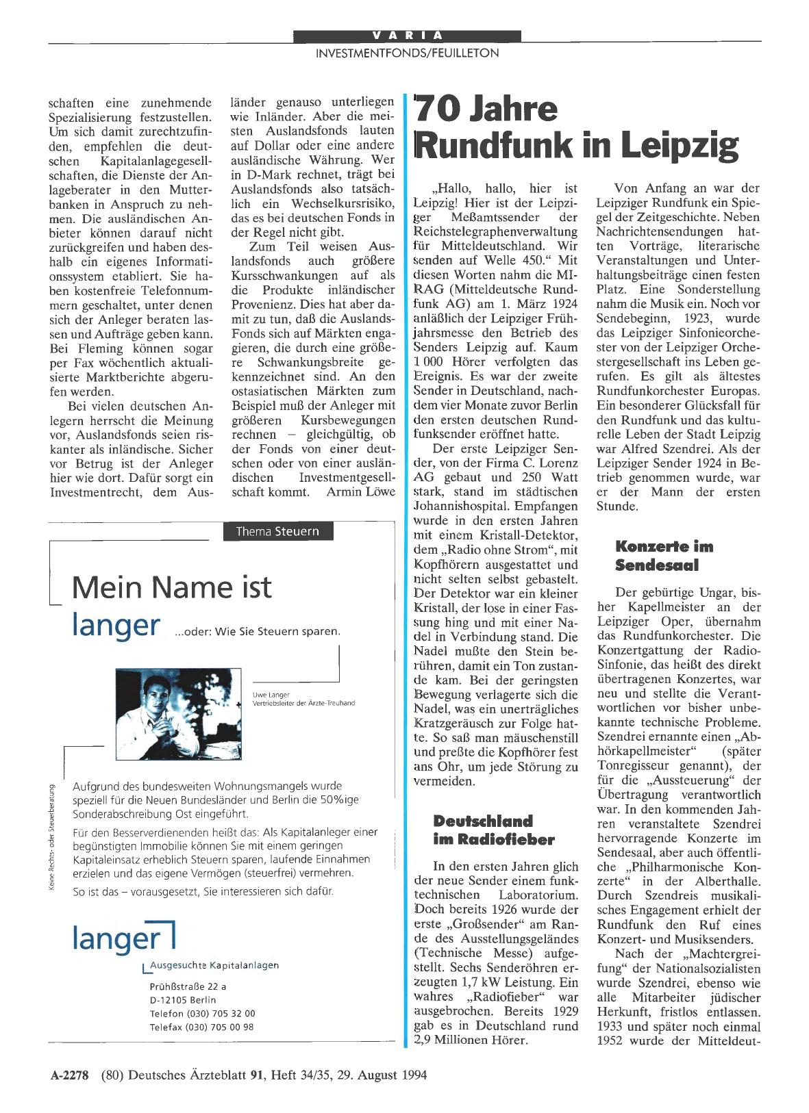 Vorschauseite 1: 70 Jahre Rundfunk in Leipzig