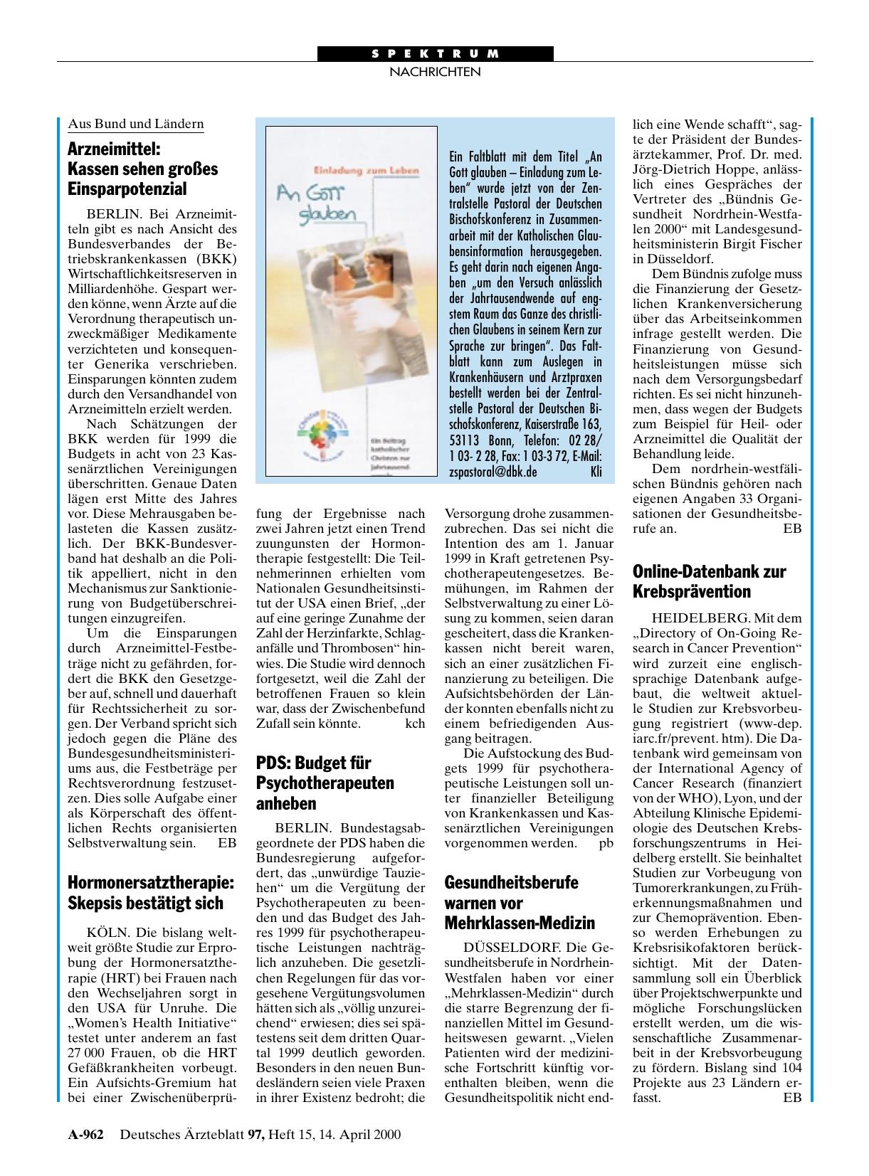 Vorschauseite 1: Gesundheitsberufe warnen vor Mehrklassen-Medizin