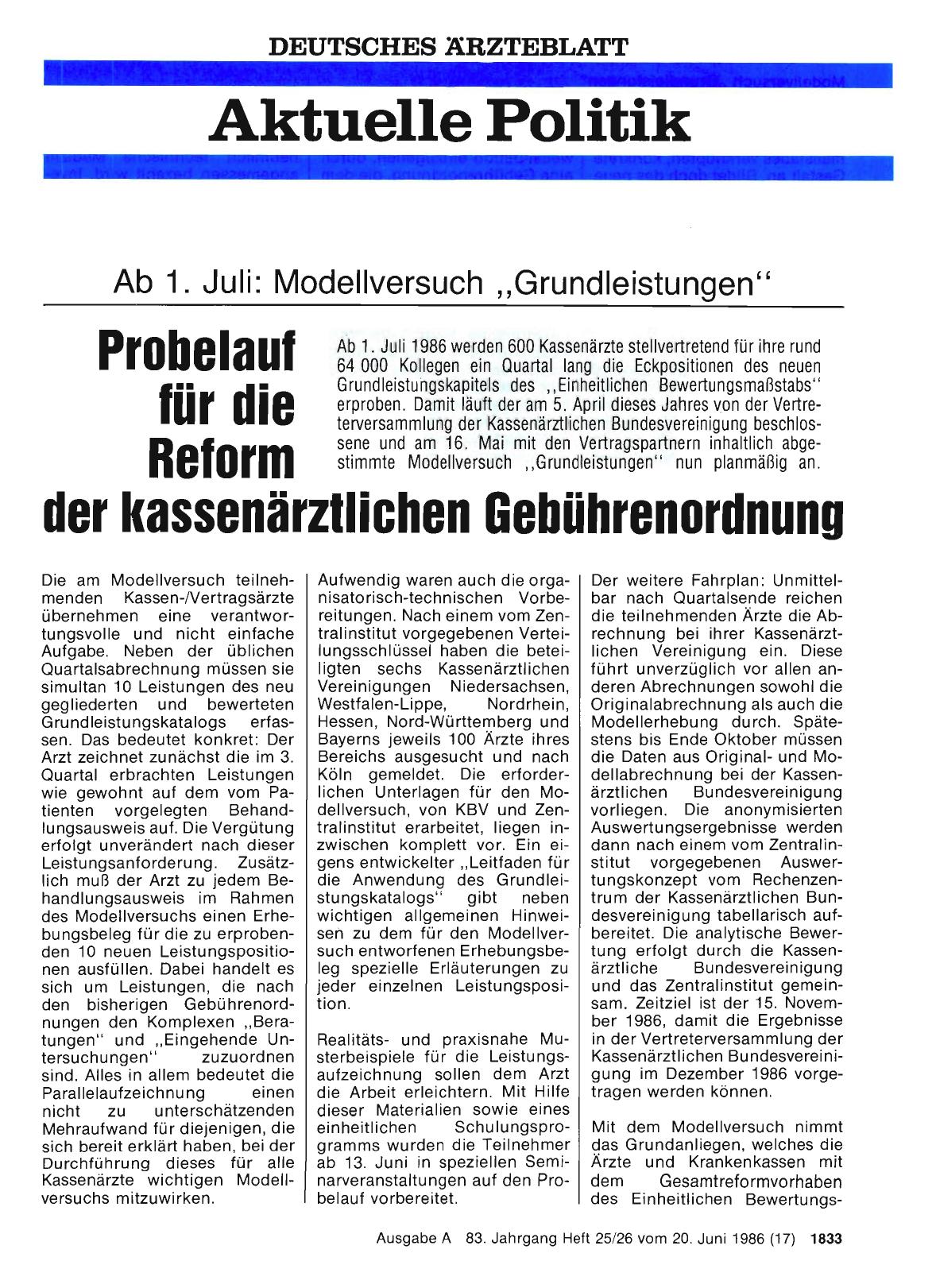Vorschauseite 1: Probelauf für die Reform der kassenärztlichen Gebührenordnung