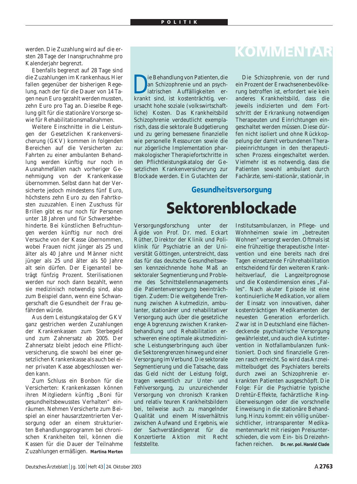 Vorschauseite 1: Gesundheitsversorgung: Sektorenblockade