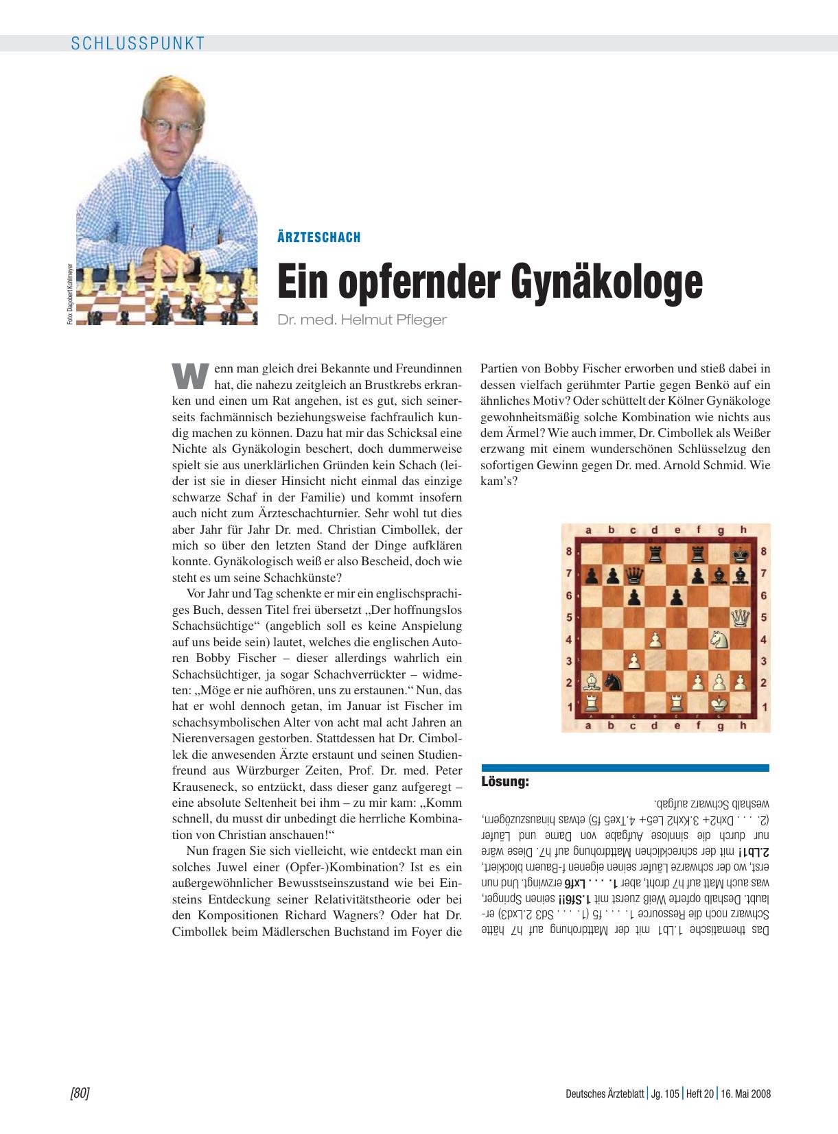 Vorschauseite 1: ÄrzteSchach: Ein opfernder Gynäkologe
