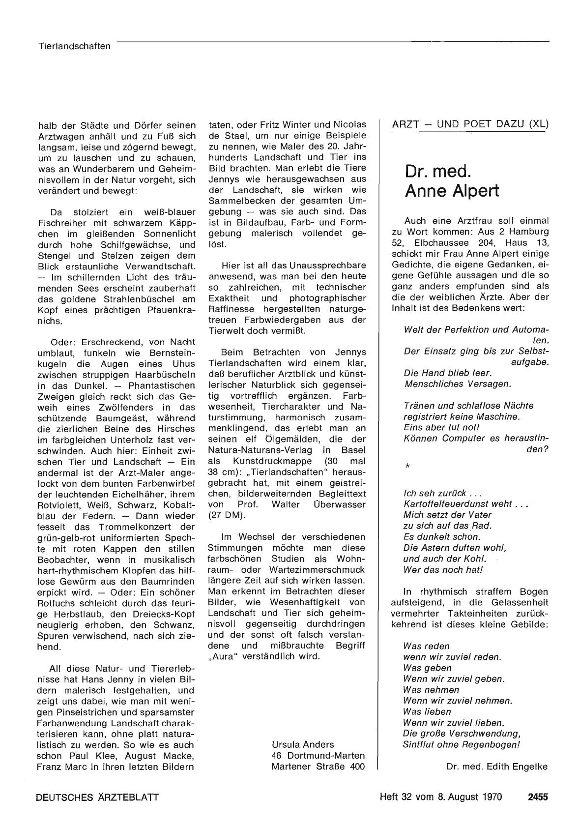 Vorschauseite 1: Arzt — und Poet dazu (XL): Dr. med. Anne Alpert