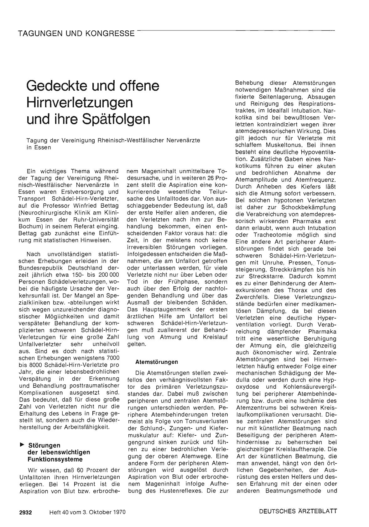 Vorschauseite 1: Gedeckte und offene Hirnverletzungen und ihre Spätfolgen