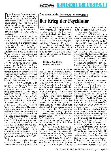 Vorschauseite 1: Die Situation der Psychiater in Rumänien: Der Krieg der Psychiater