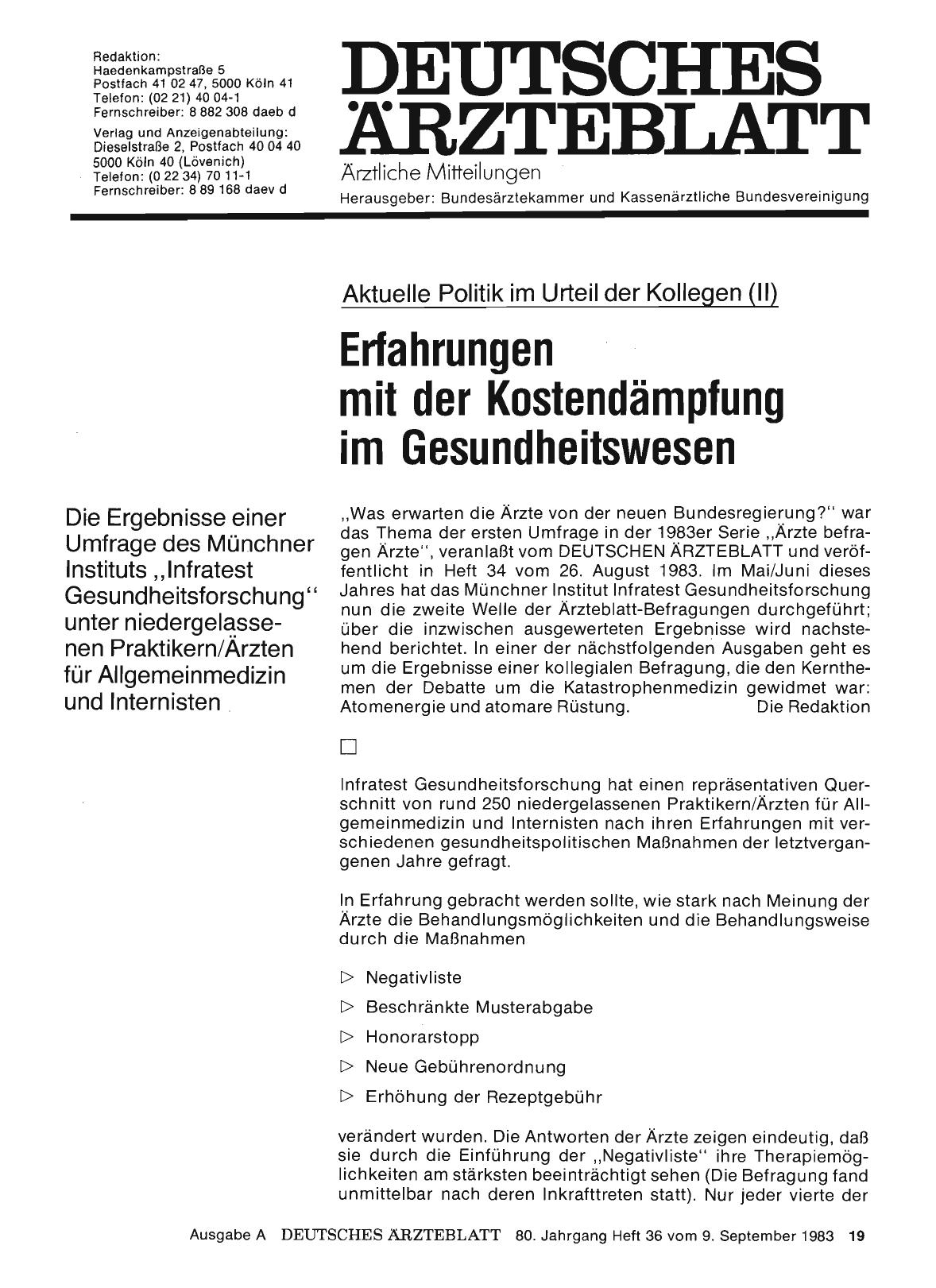 Vorschauseite 1: Aktuelle Politik im Urteil der Kollegen (II) Erfahrungen mit der Kostendämpfung im Gesundheitswesen