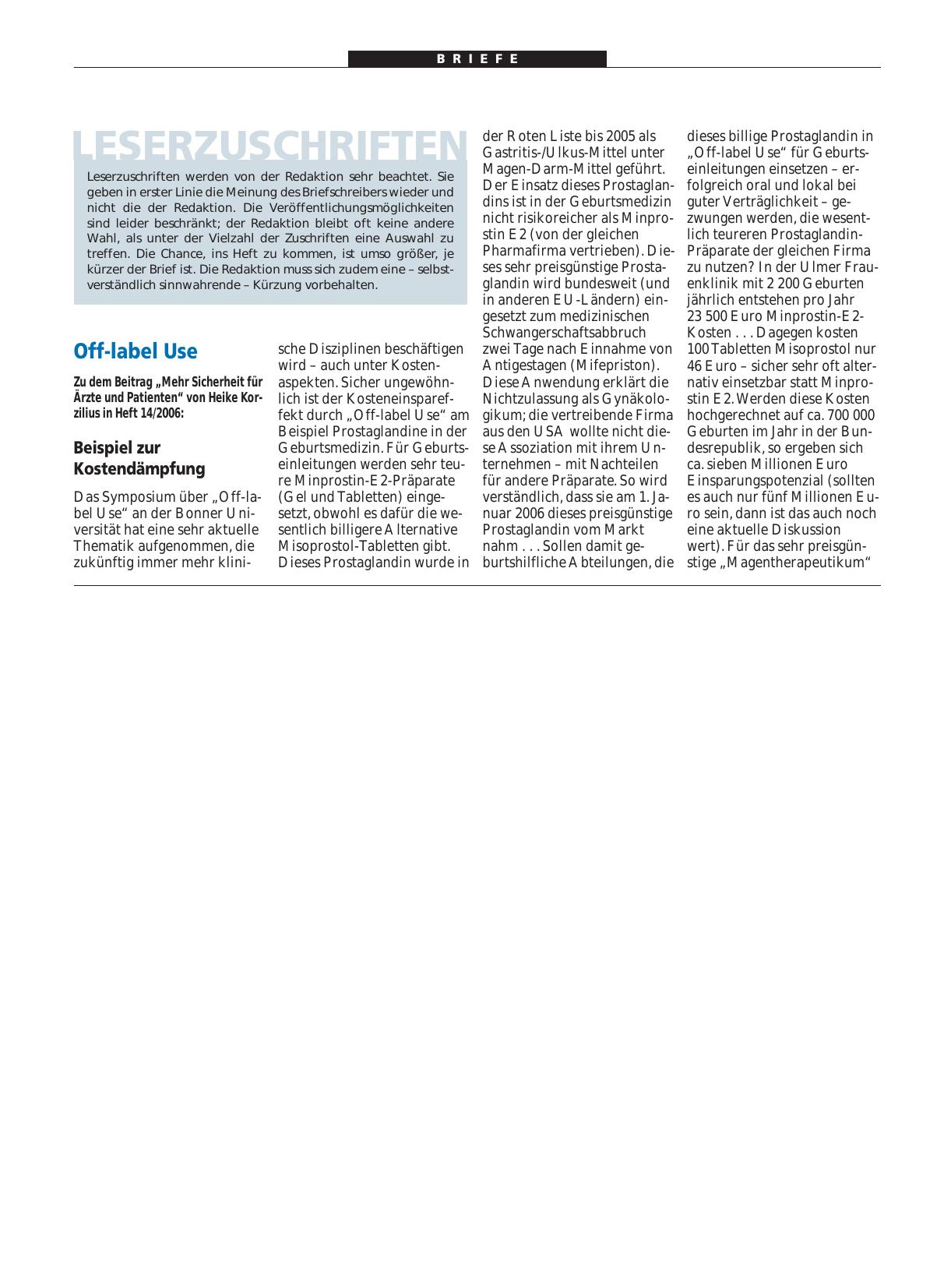 Vorschauseite 1: Off-label Use: Beispiel zur Kostendämpfung