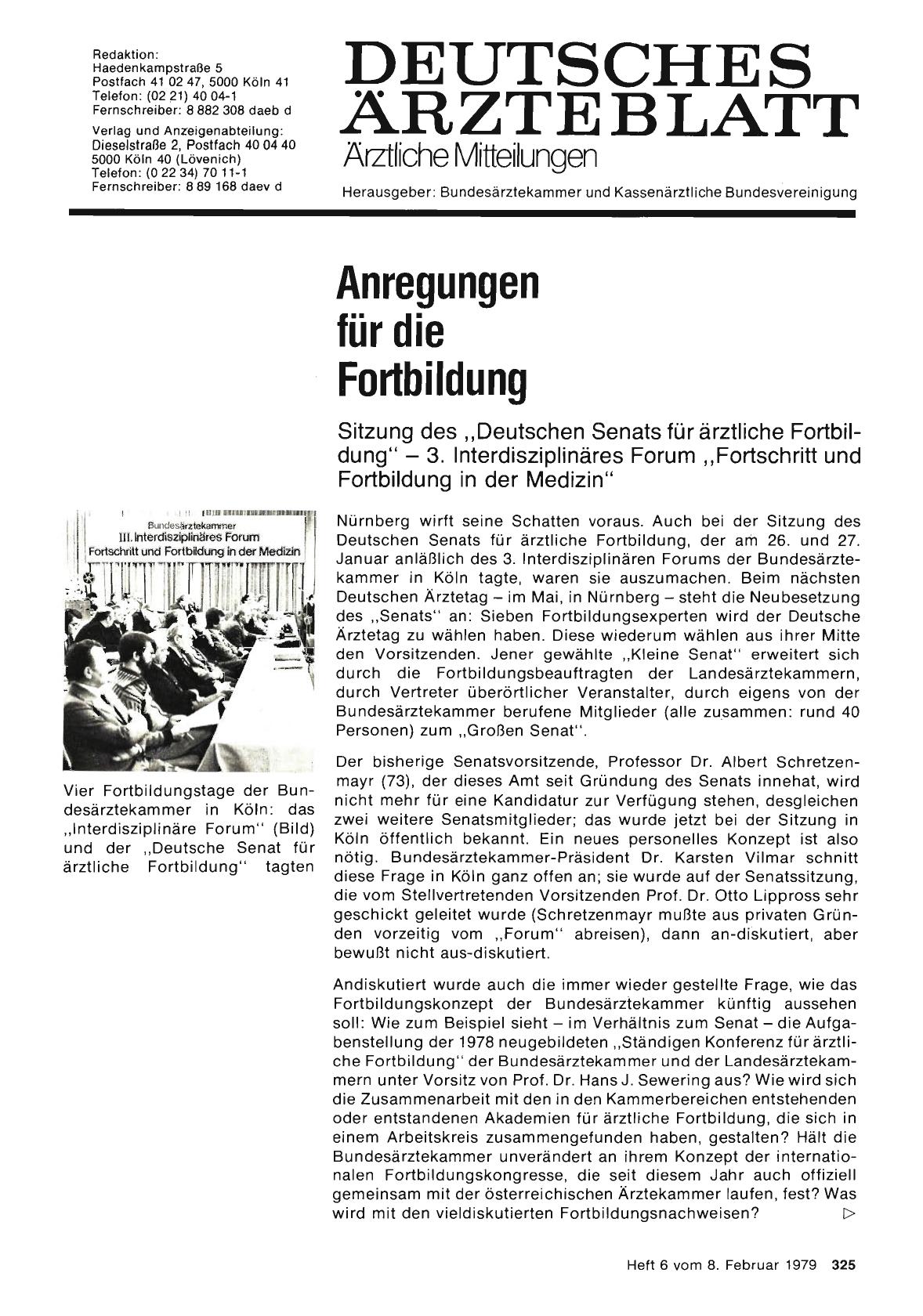 Vorschauseite 1: Anregungen für die Fortbildung: Sitzung des „Deutschen Senats für ärztliche Fortbildung“ — 3. Interdisziplinäres Forum „Fortschritt und Fortbildung in der Medizin“