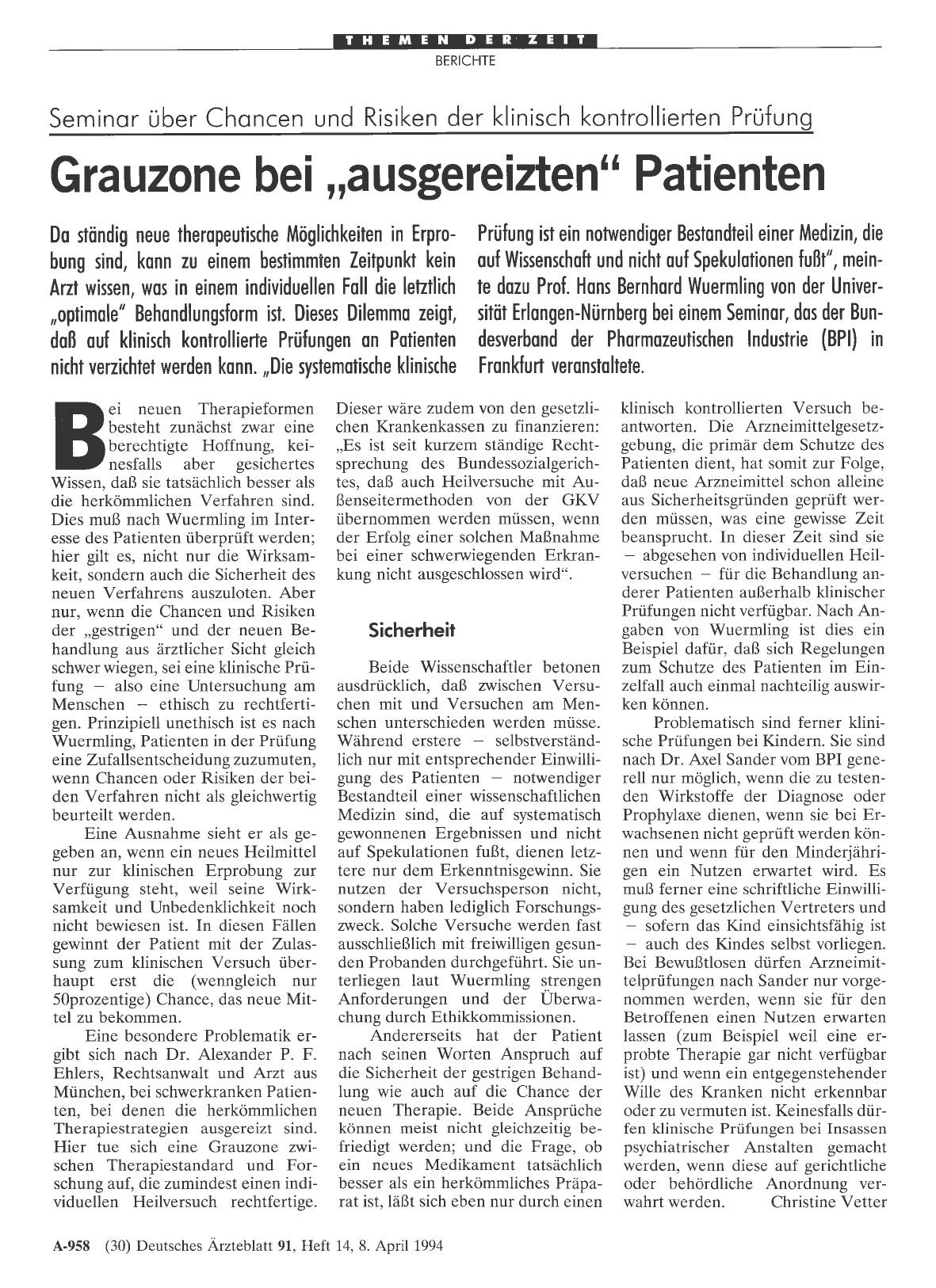 Vorschauseite 1: Grauzone bei „ausgereizten“ Patienten