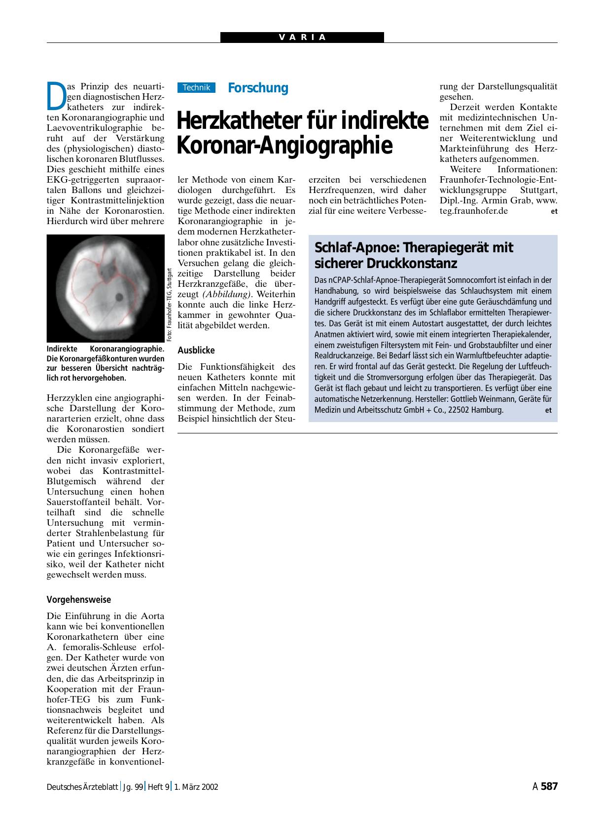 Vorschauseite 1: Forschung: Herzkatheter für indirekte Koronar-Angiographie
