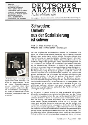 Vorschauseite 1: Schweden: Umkehr aus der Sozialisierung ist schwer