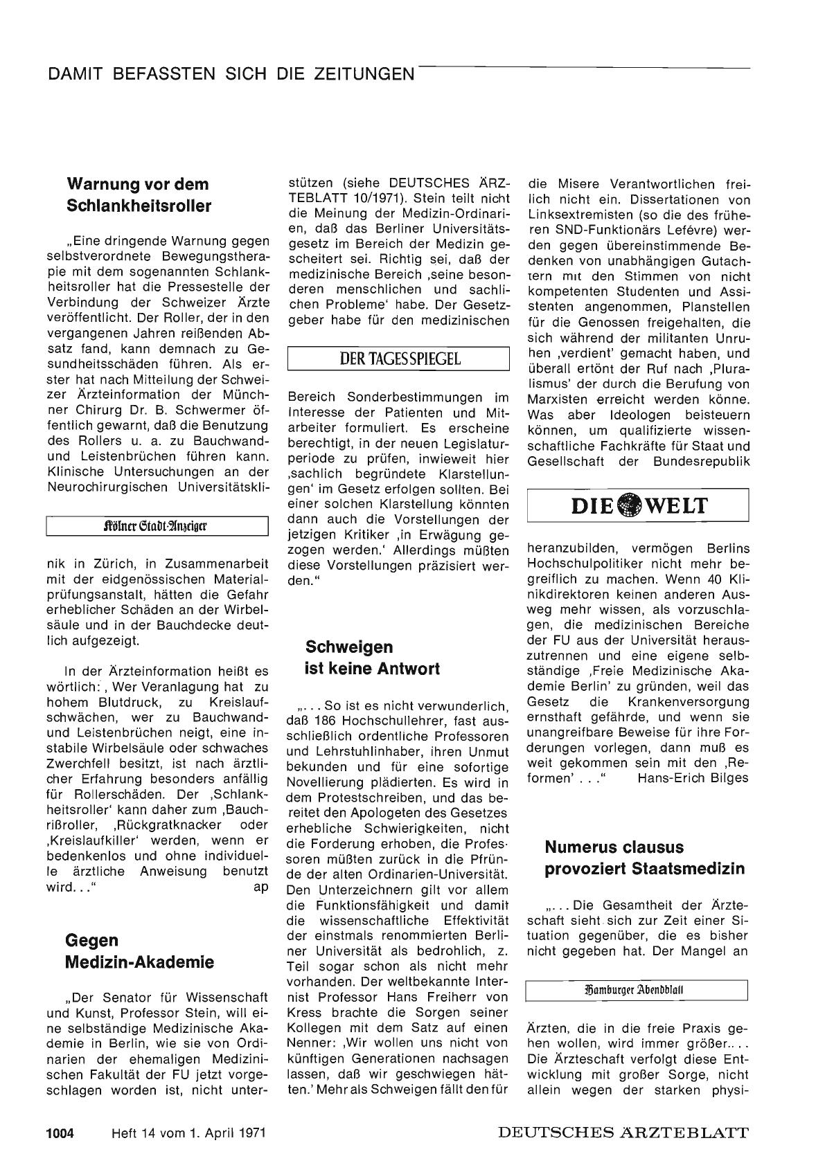 Vorschauseite 1: Numerus clausus provoziert Staatsmedizin
