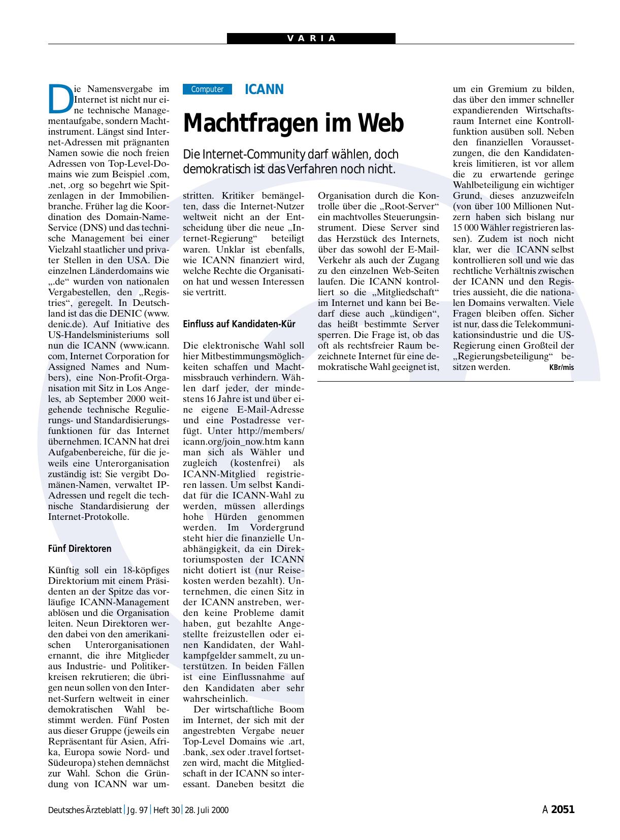 Vorschauseite 1: ICANN: Machtfragen im Web