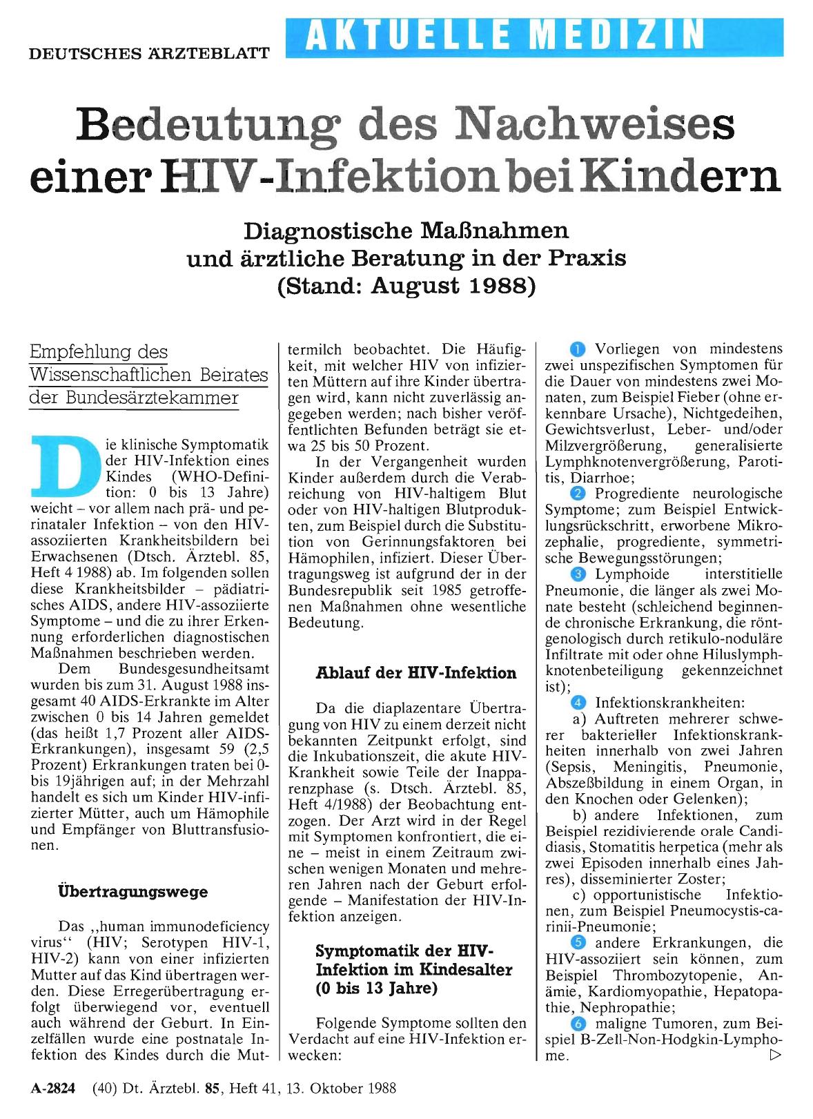 Vorschauseite 1: Bedeutung des Nachweises einer HIV-Infektion bei Kindern