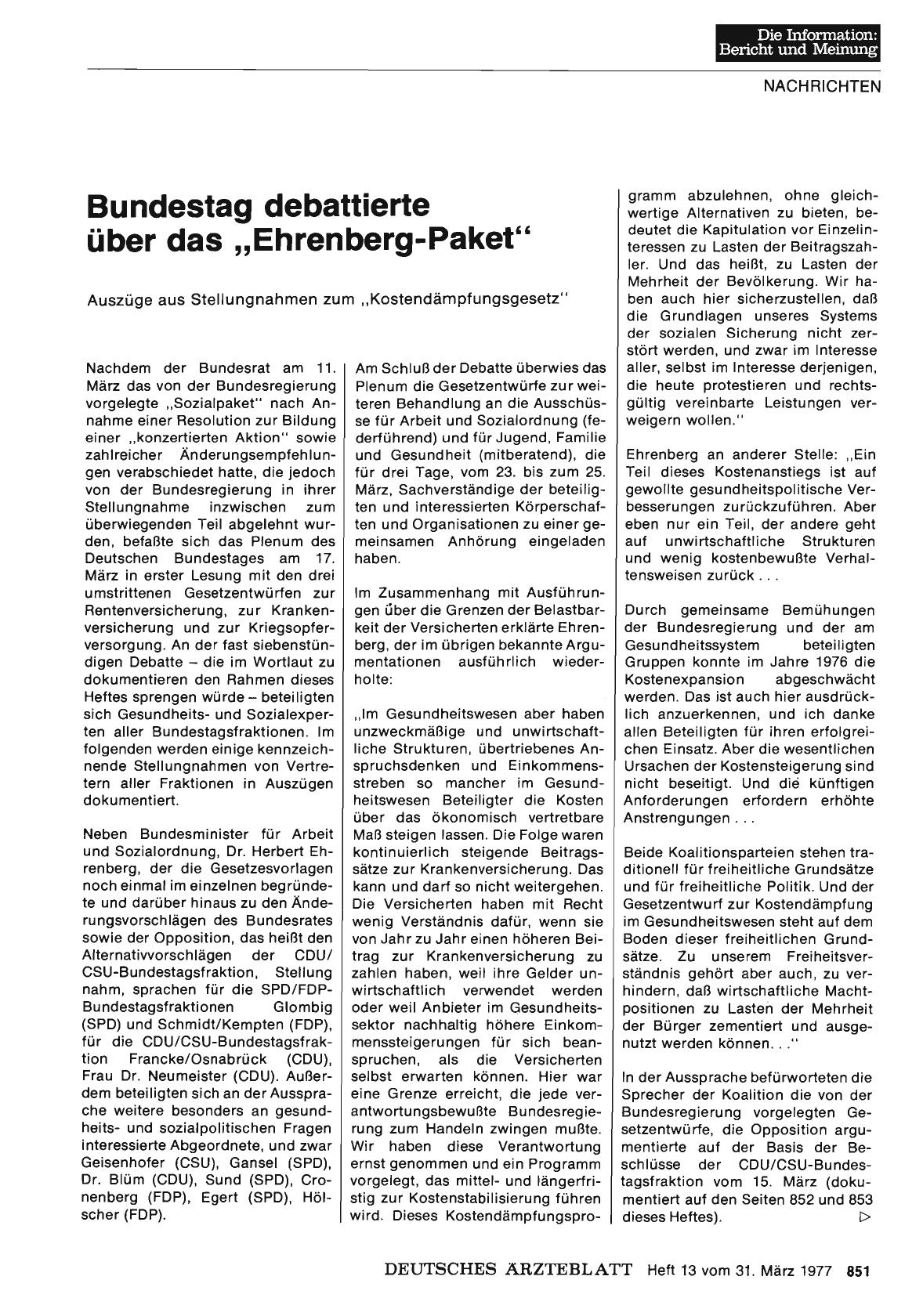 Vorschauseite 1: Bundestag debattierte über das „Ehrenberg-Paket“