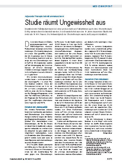 Vorschauseite 1: Adjuvante Therapie beim Mammakarzinom: Studie räumt Ungewissheit aus